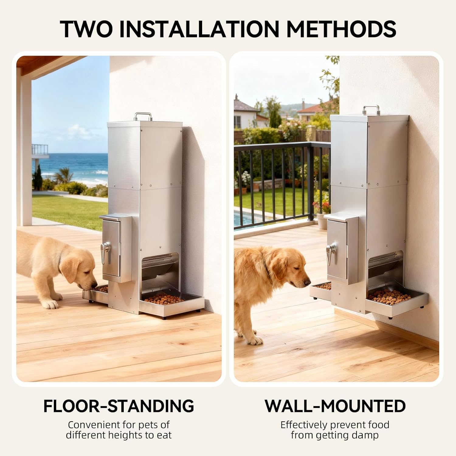 Chipak 35L Automatic Dog Feeder for Two Large Dogs with Timer, Stainless Steel Pet Food Dispenser W/Programmable Feeding Schedule,Dual Tray (35L)