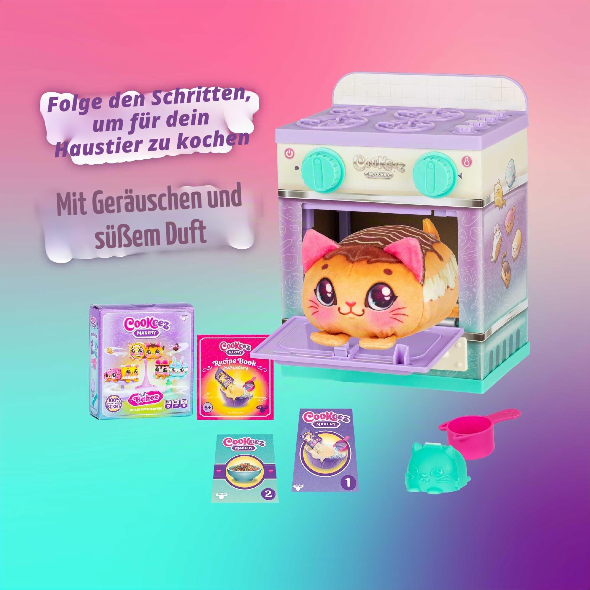 Cookeez Makery Mini Oven Playset, interaktives Kinderspielzeug, Zutaten für die Herstellung Ihres Plüschtiers, hat süße Geräusche und Geruch, Kinder ab 5 Jahren, zufälliges Modell, Berühmt (CKE06000)