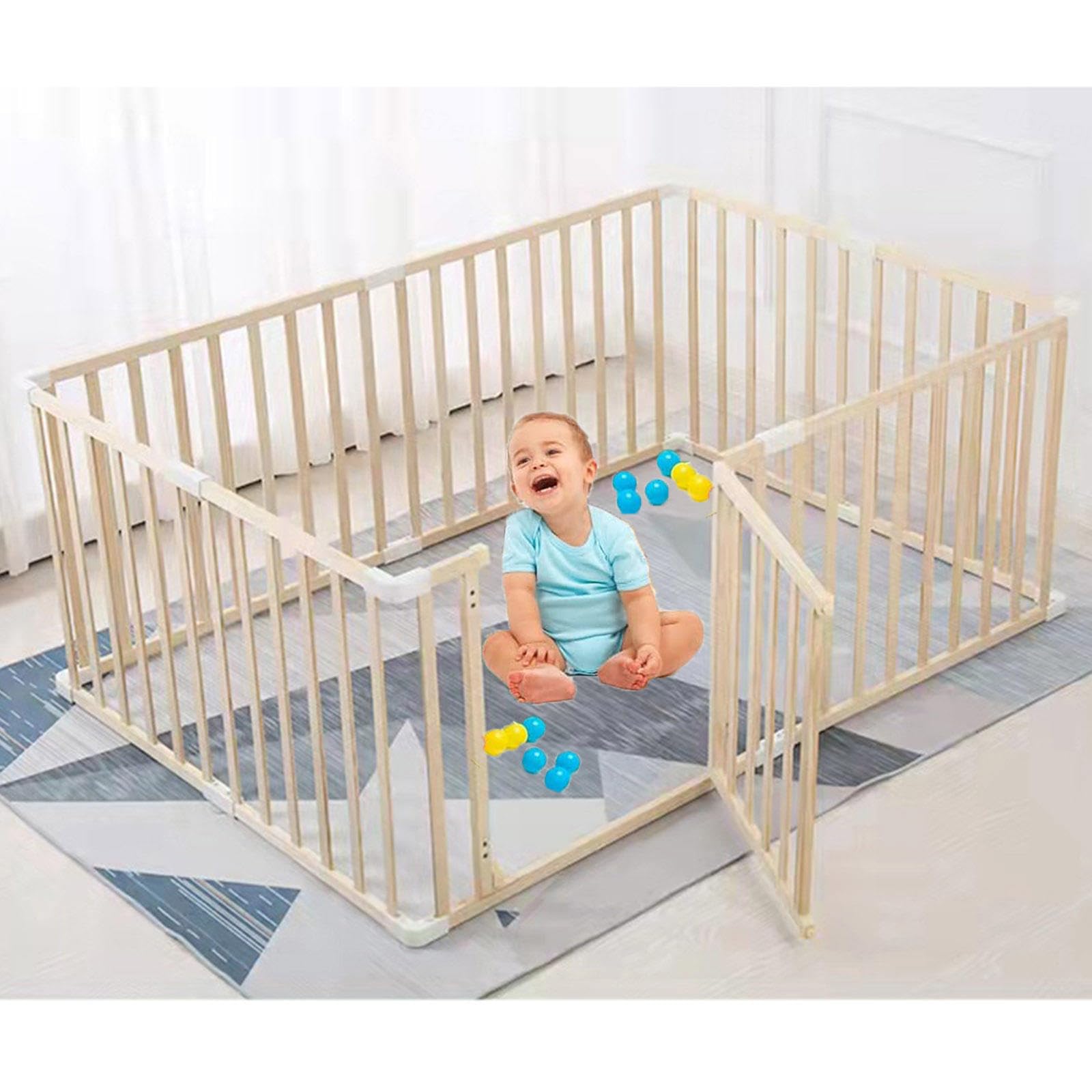 Sonakia Wooden Baby Playpen Fence, 110x150cm 150x200cm 180x220cm Baby Playpen, Large Playpen for Babies and Toddlers, Kids Safety Play Yard Pen,120x200cm