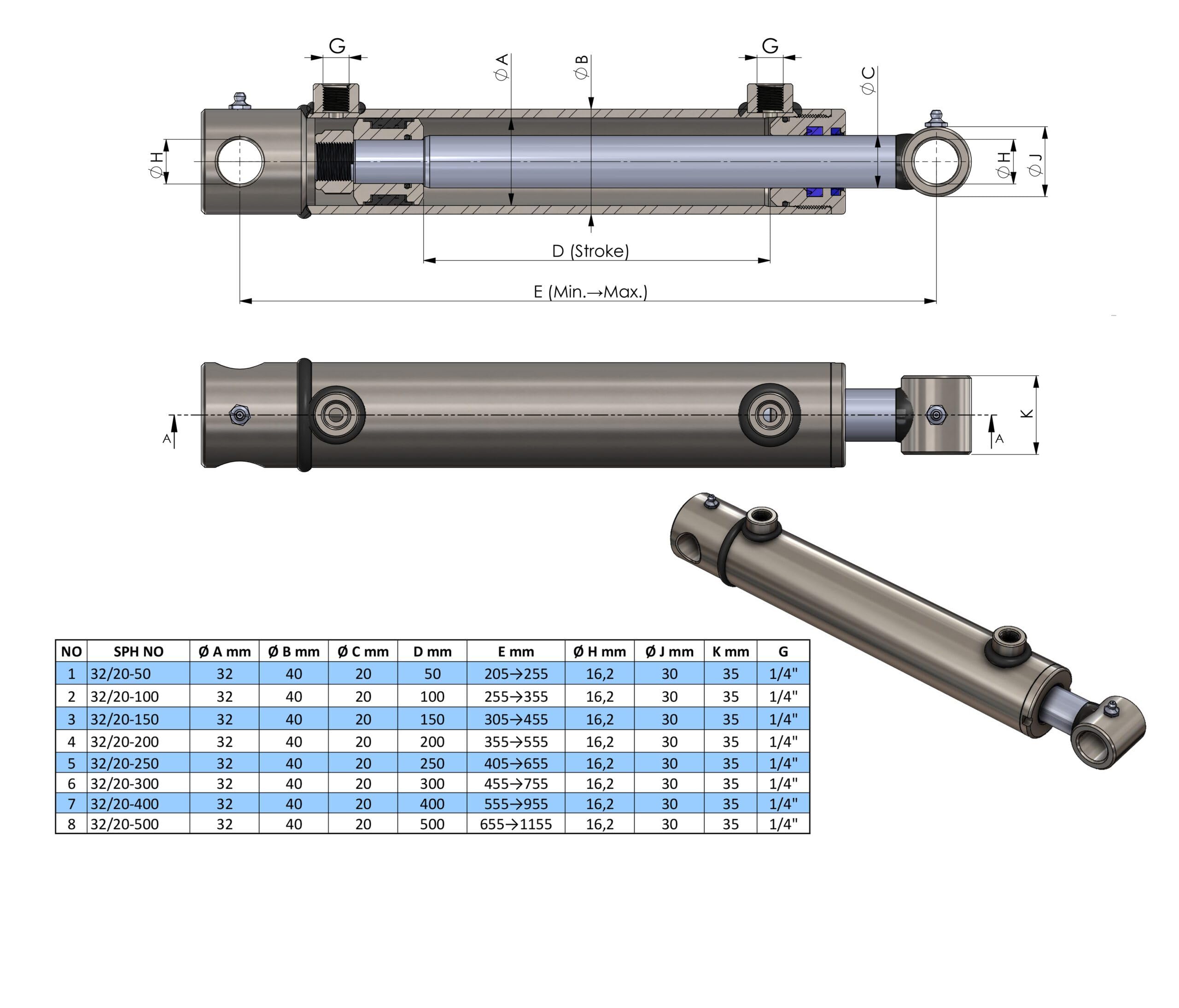Vérin hydraulique double effet Type Joiner 40/25-800