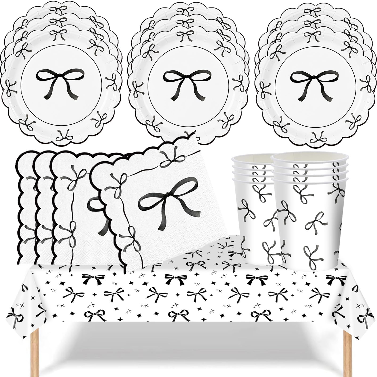 YESAH 53P Black Bow Tableware Set,Paper Dinnerware Pack for Hen Do Party โ image 1
