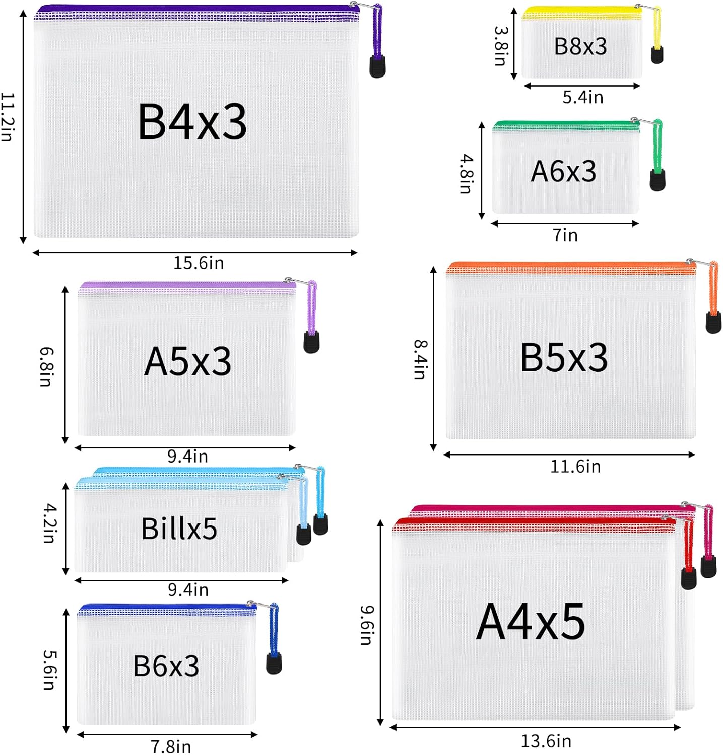 EOOUT 28pcs Mesh Zipper Pouch, Waterproof Zipper Bags, 8 Sizes Plastic Travel Pouch, 10 Colors, Multipurpose for Board Game, Travel Storage, School Supplies, Office Appliances, Home Organize - Image 3