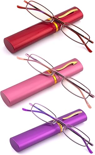 Miniatura 7 de SOPHILY Paquete de 3 lentes de lectura delgados de bolsillo para hombres y mujeres, bloqueo de luz azul, compactos, bisagra de resorte, lentes de