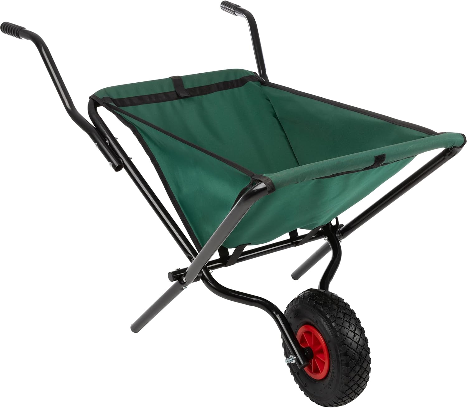 Pure Garden Folding Wheelbarrow Collapsible Garden Cart 80lb Capacity Padded Handles Storage Pouches Green