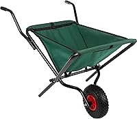 Pure Garden Folding Wheelbarrow Collapsible Garden Cart 80lb Capacity Padded Handles Storage Pouches Green
