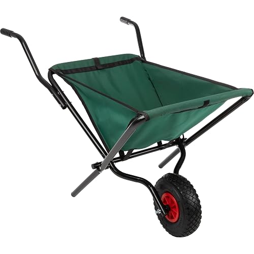 Pure Garden Folding Wheelbarrow with 80lb Capacity, Green | Collapsible