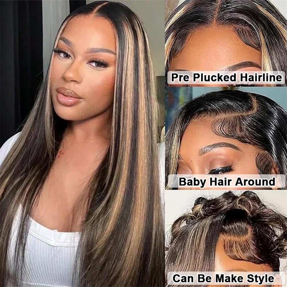 Realistyczne peruki 1B/27 Prosta peruka z koronką 13x4 przodu ludzkich włosów wstępnie wyrwanych Ombre Blond Kolorowe peruki Fryzura damska(30inches)