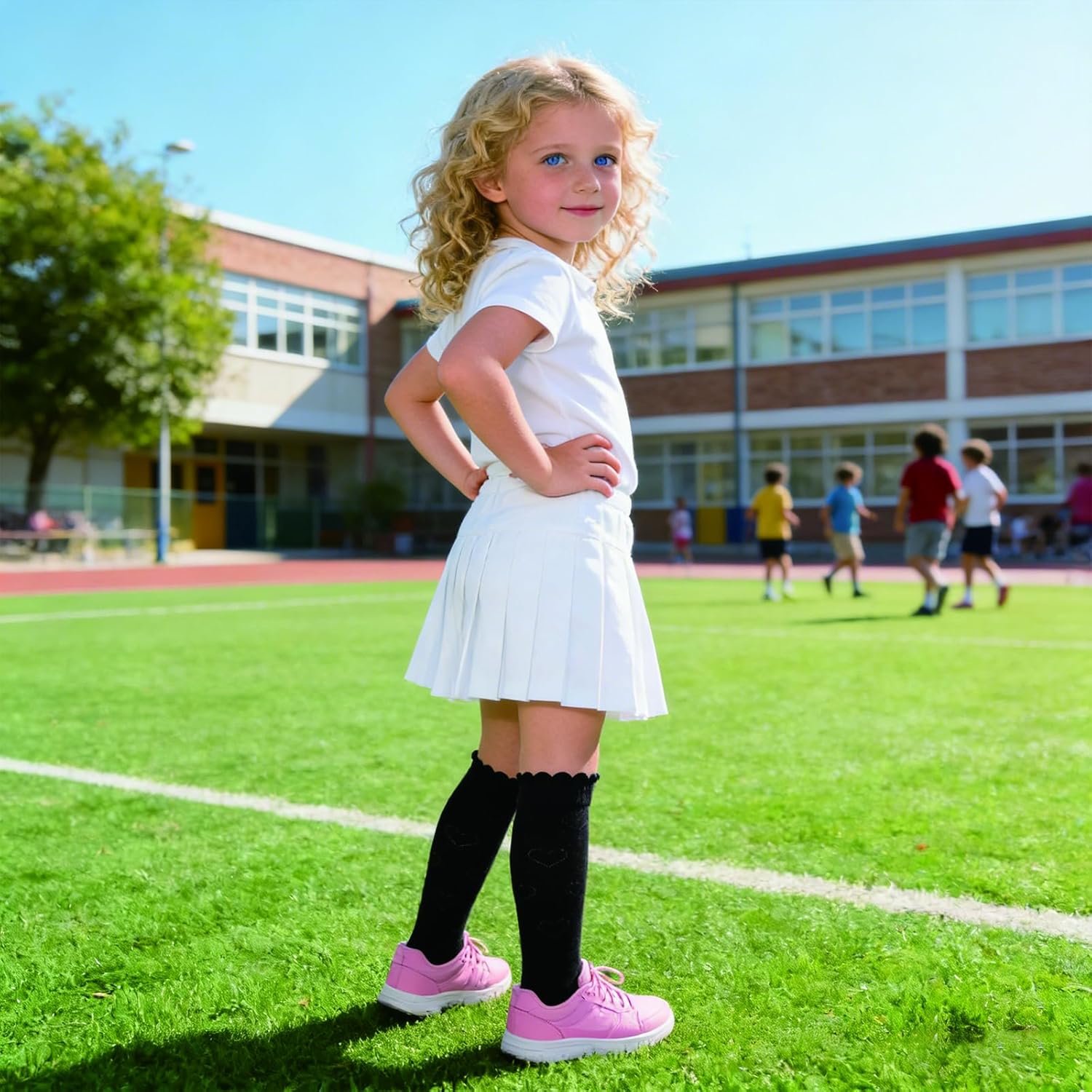 Girls Knee High Socks Seamless Cotton School Uniform Long Socks Kids Over the Calf Sock 4-12 Years - Image 2