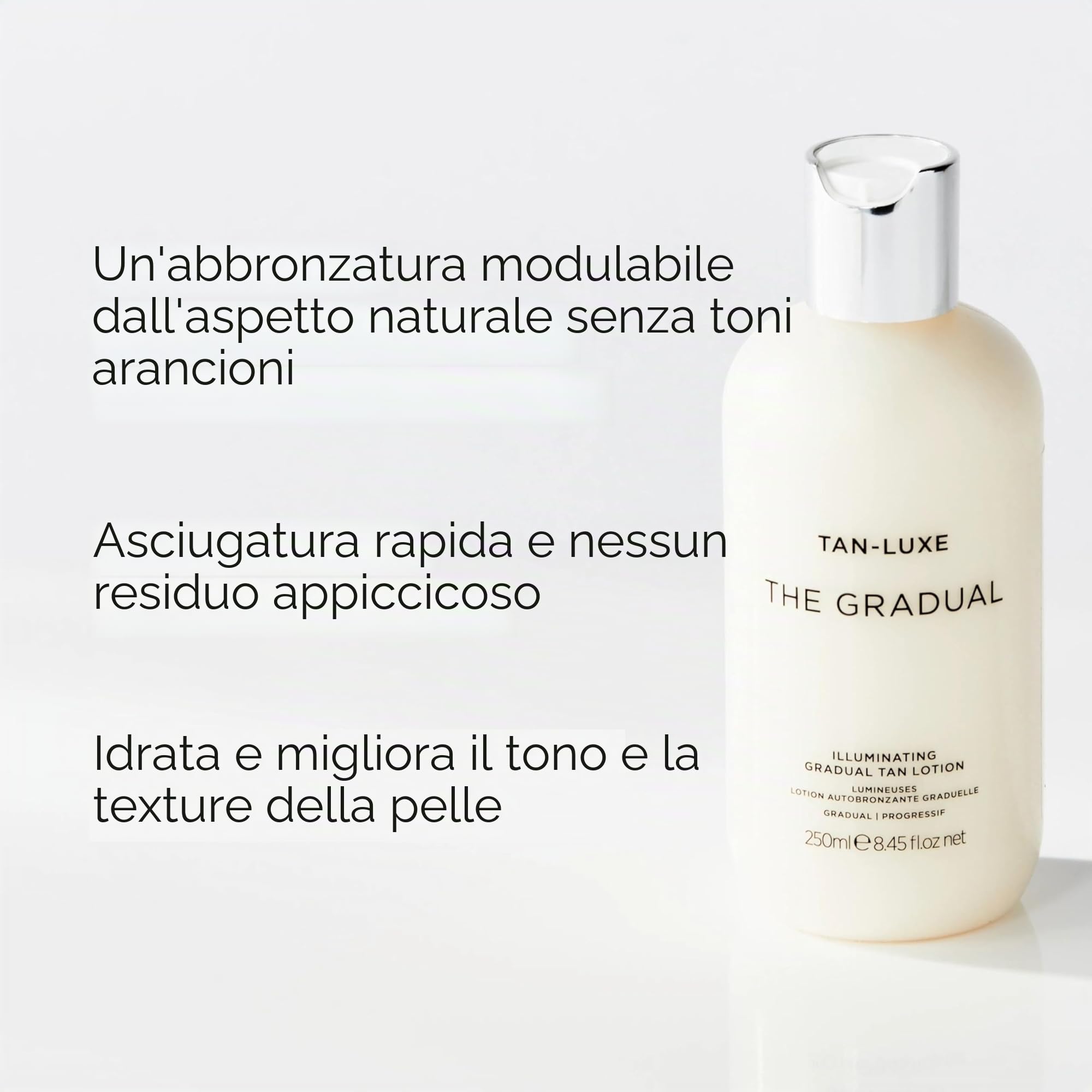 Tan Luxe THE GRADUAL Lozione autoabbronzante, (250 ml) Cura della pelle autoabbronzante con bagliore graduale, cruelty free e vegana
