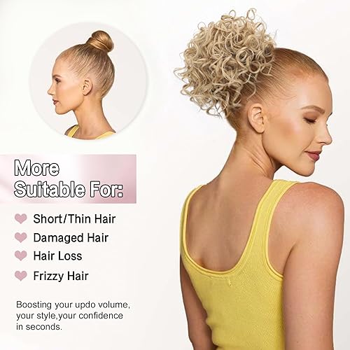 Miniatura 5 de Lommel Moño desordenado para mujer, 2.47 onzas, cordón elástico, suelto, ondulado, rizado, cabello sintético, extensiones de cabello para mujer, uso