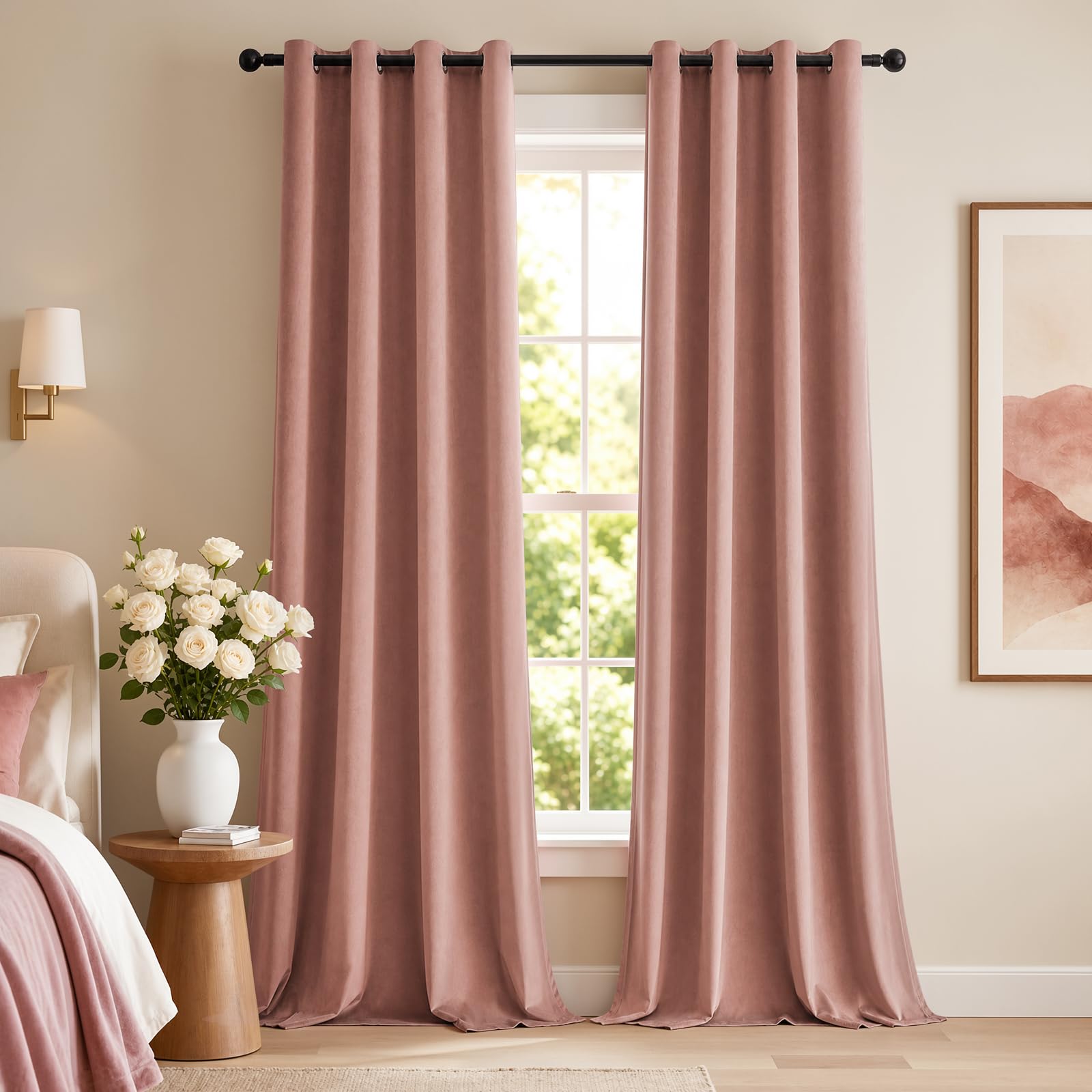 TOPICK Velvet Thermal Blackout Curtains Living Room, Dusty Rose, W46 xL90