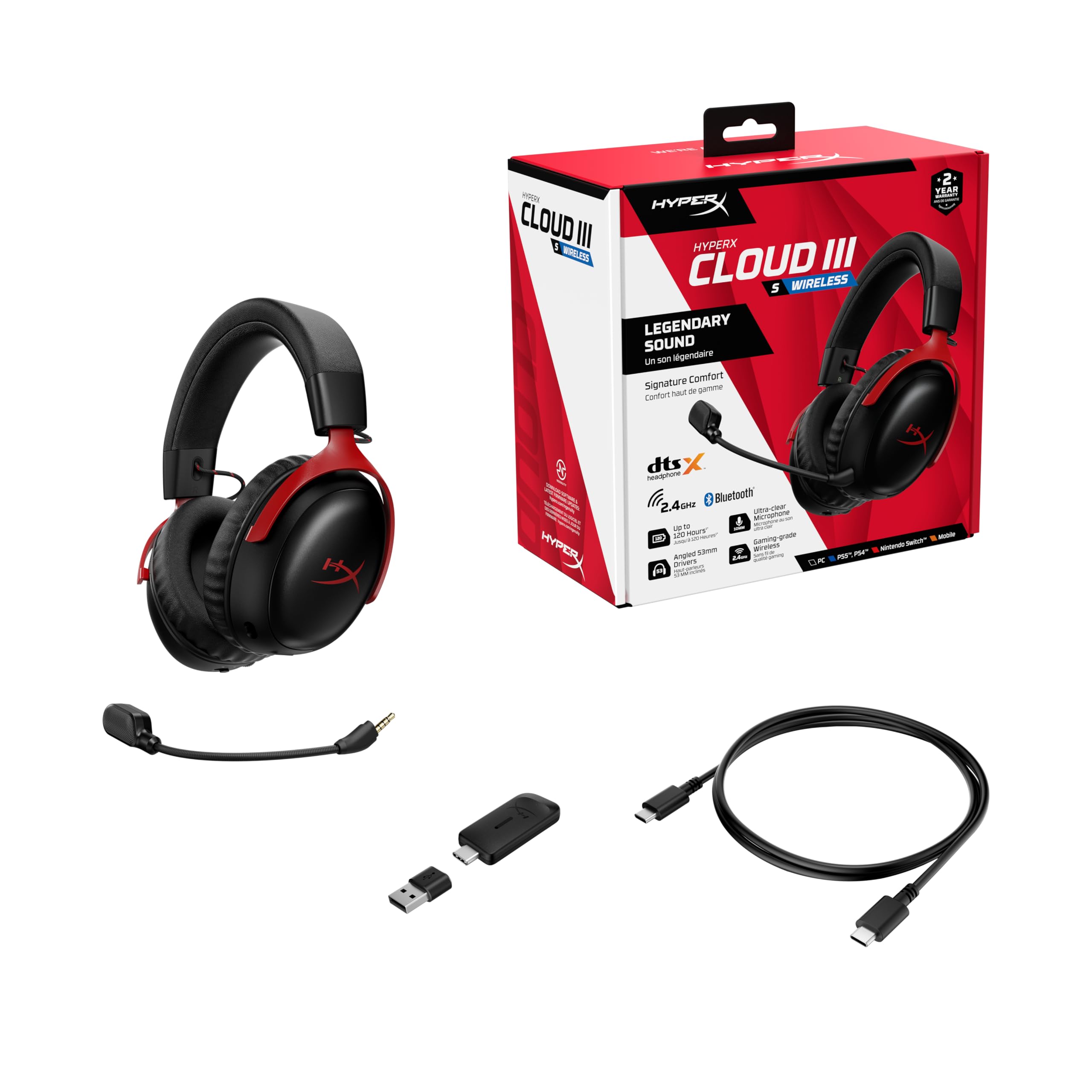 HyperX Cloud III S Wireless Gaming Headset mit bis zu 120 Std. Akkulaufzeit | Gaming & Streaming, 2,4 GHz & Bluetooth, Memory-Schaumstoff, Klare Sprach-Chats, Geräteübergreifende Nutzung