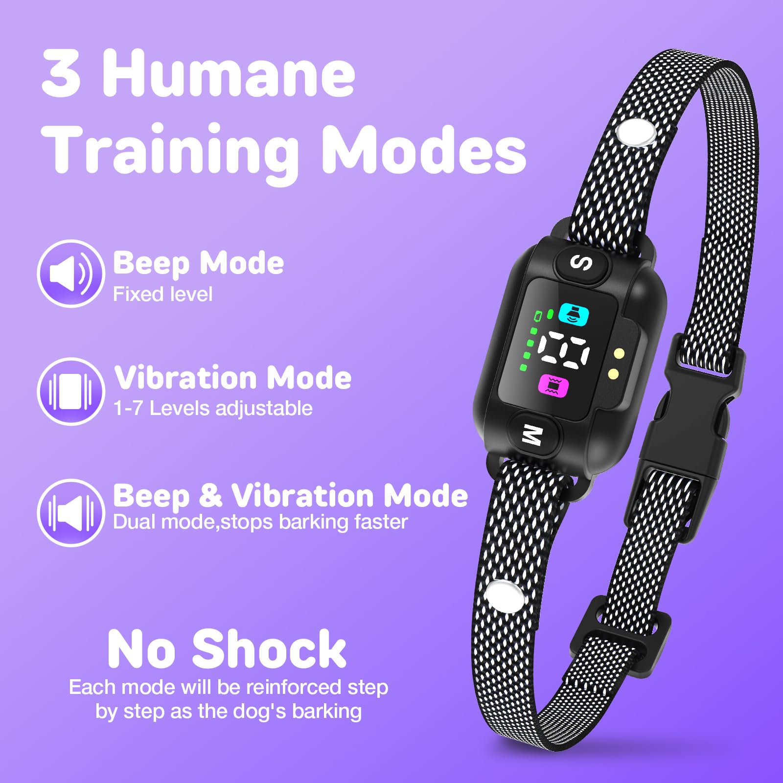 Feycig Anti Bark Collars for Dogs, No Shock Small Dog Bark Collar, Rechargeable Barking Collar with 7 Sensitivities - Image 4