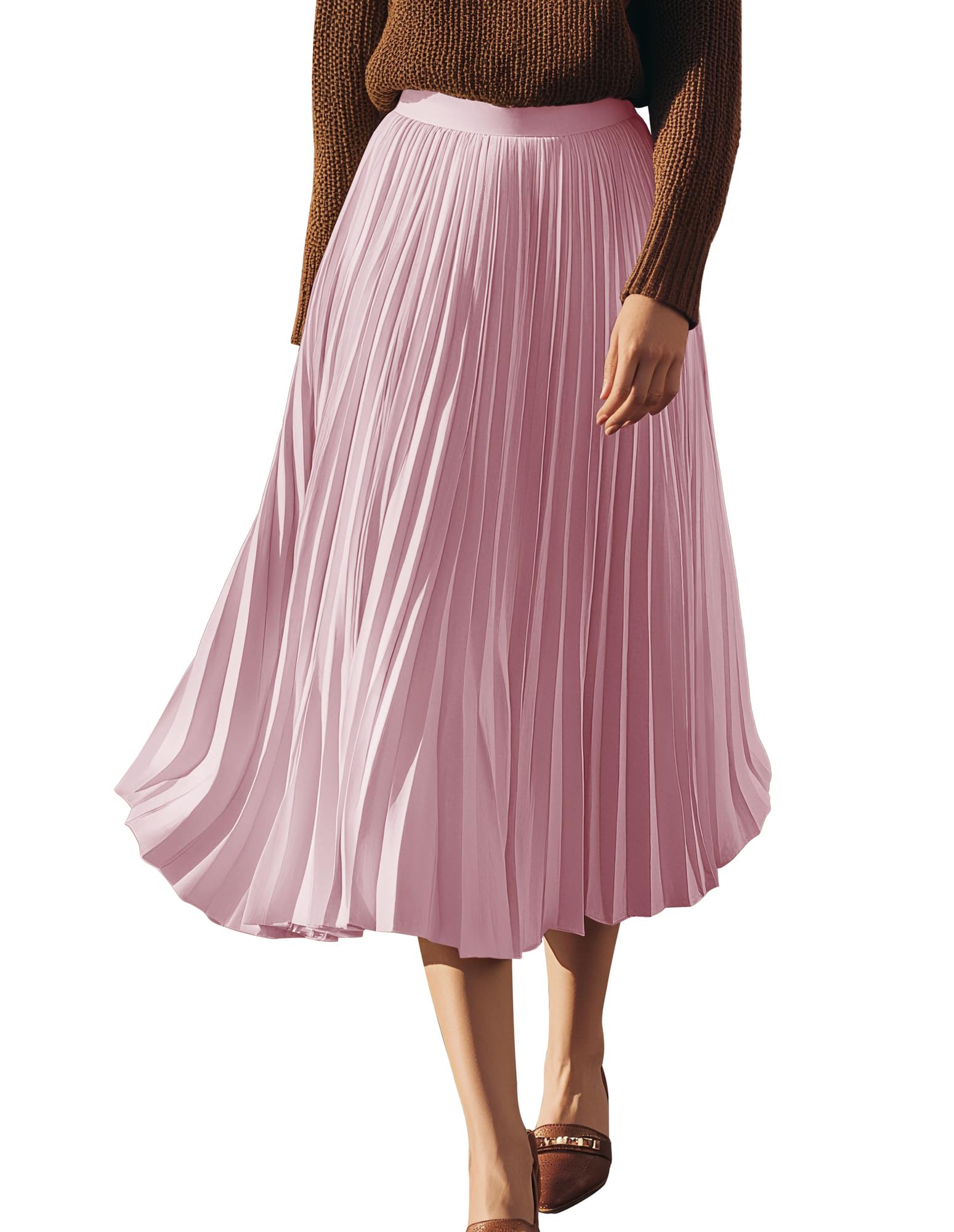 GRACE KARIN Women High Elastic Waist Pleated Chiffon Skirt Midi Swing A-line Skirts