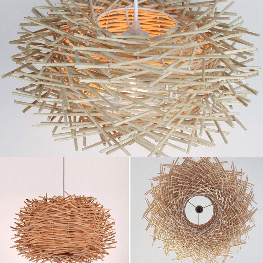 Rattan Lampada A Sospensione Retro Dell'uccello Creativo Nido Lampadario E27 Ciondolo Regolabile Lampade Ristorante Soggiorno Camera Da Letto Balcone Ufficio Cafe Bar Luci Lampadari,Beige,50cm