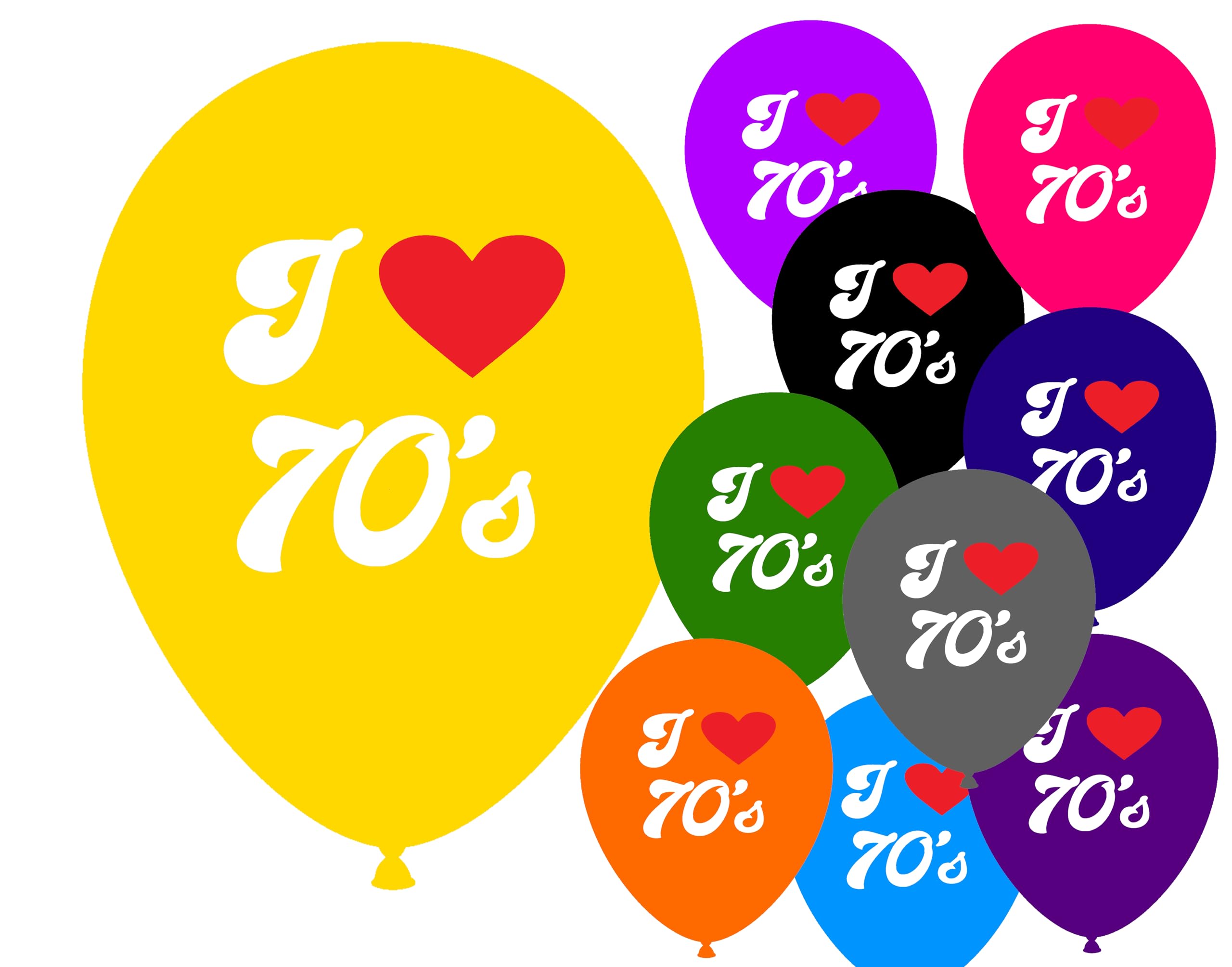 I Love 70's Party 12" Latex Balloons Decorations for Birthday Parties - Suitable for Air or Helium 10 pack