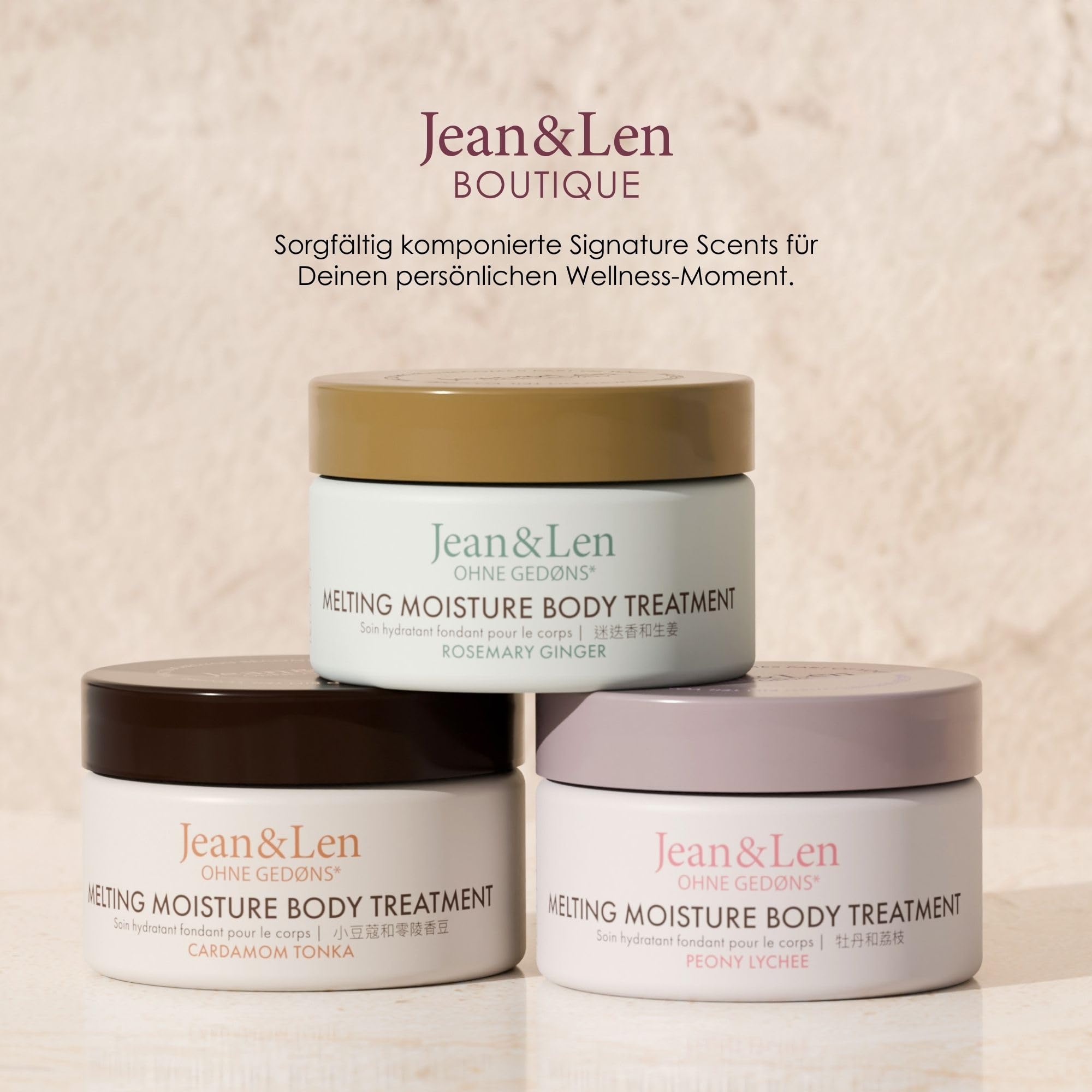 Jean & Len Melting Moisture Body Butter Peony & Lychee, dla pachnącego efektu pielęgnacji, do skóry normalnej, wysokiej jakości tygiel, pielęgnujące masło do ciała, 50 ml