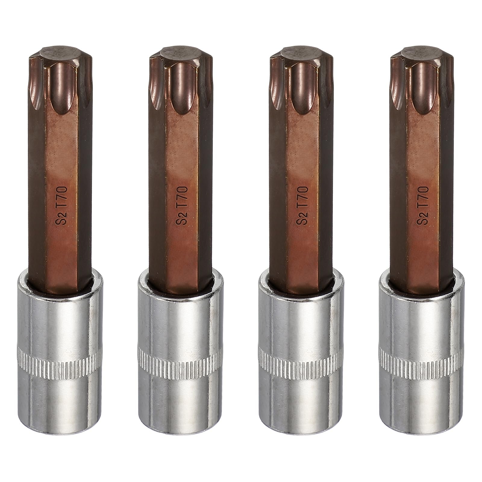 sourcing map 4Pcs Torx Bit Socket 1/2" Drive T70 S2 Steel 6 Point Head Long Screwdriver Drill Bits CR-V Steel Socket Adapter for Home Auto Axle Hex Nuts Bolts Repair — image 1