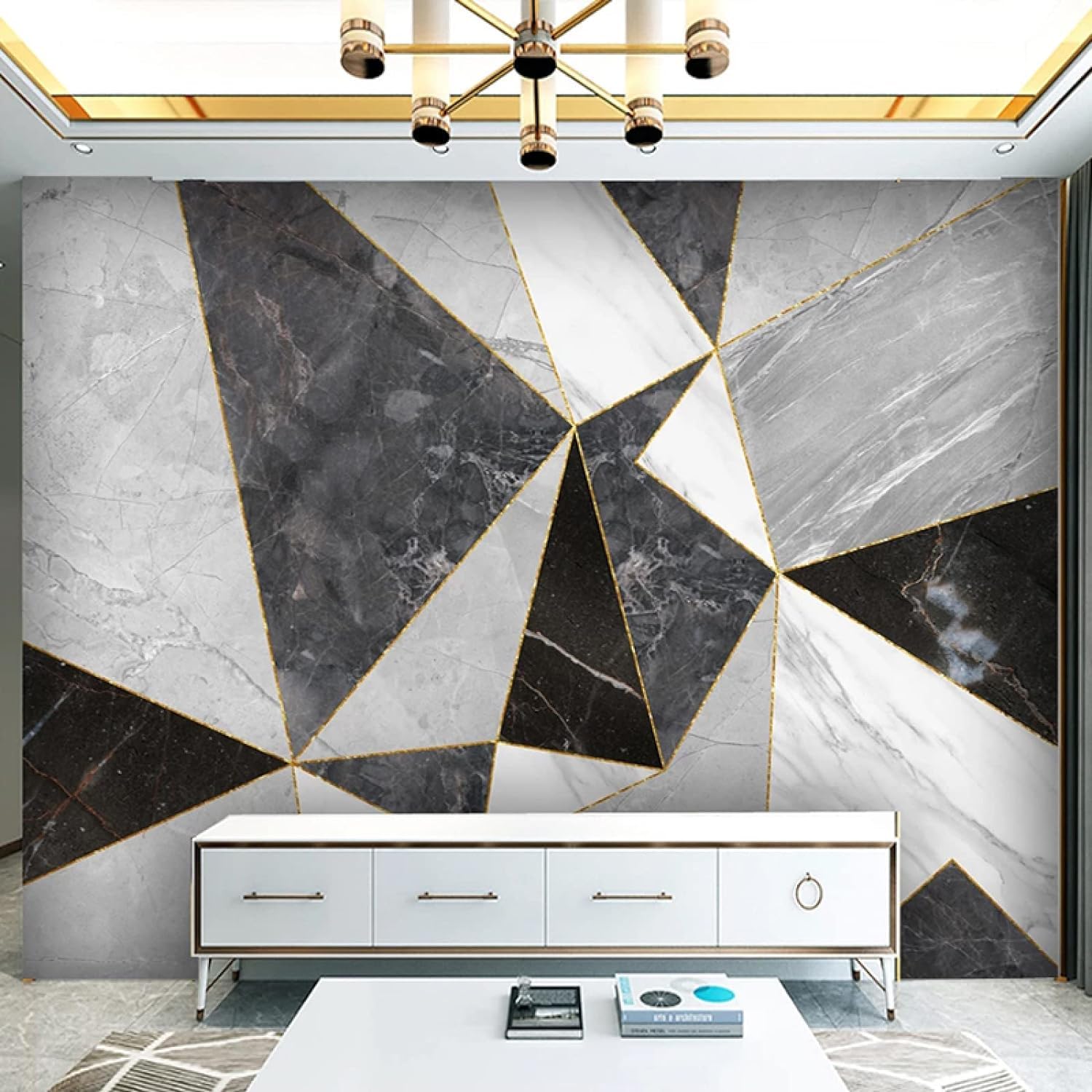 Papier Peint Mural 3D Texture Marbre Géométrique Intérieur Bureau