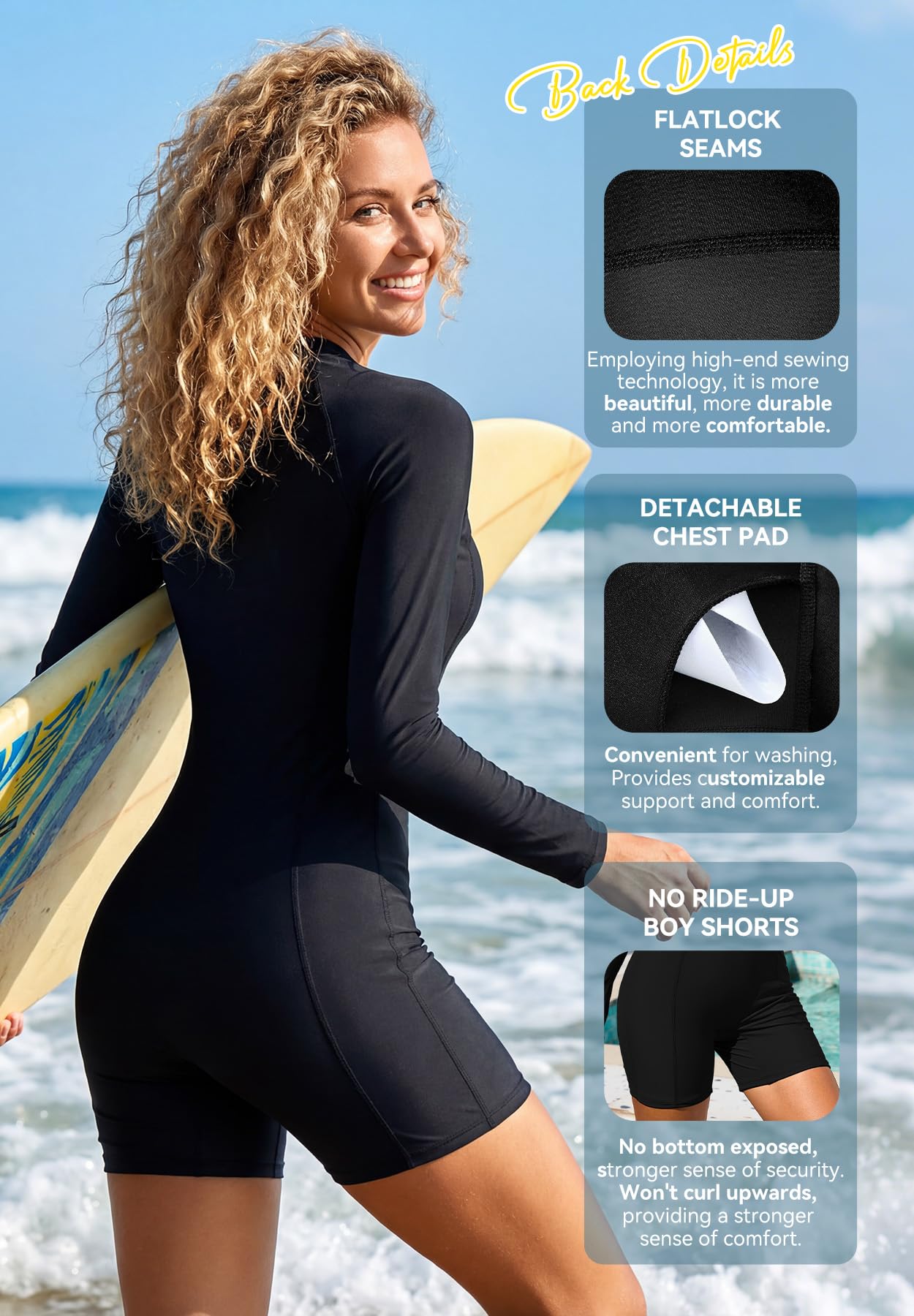 Zando Costume da bagno intero da donna UPF50+, con protezione anti-rash guard a maniche lunghe, con cerniera frontale e gamba, per surf e nuoto
