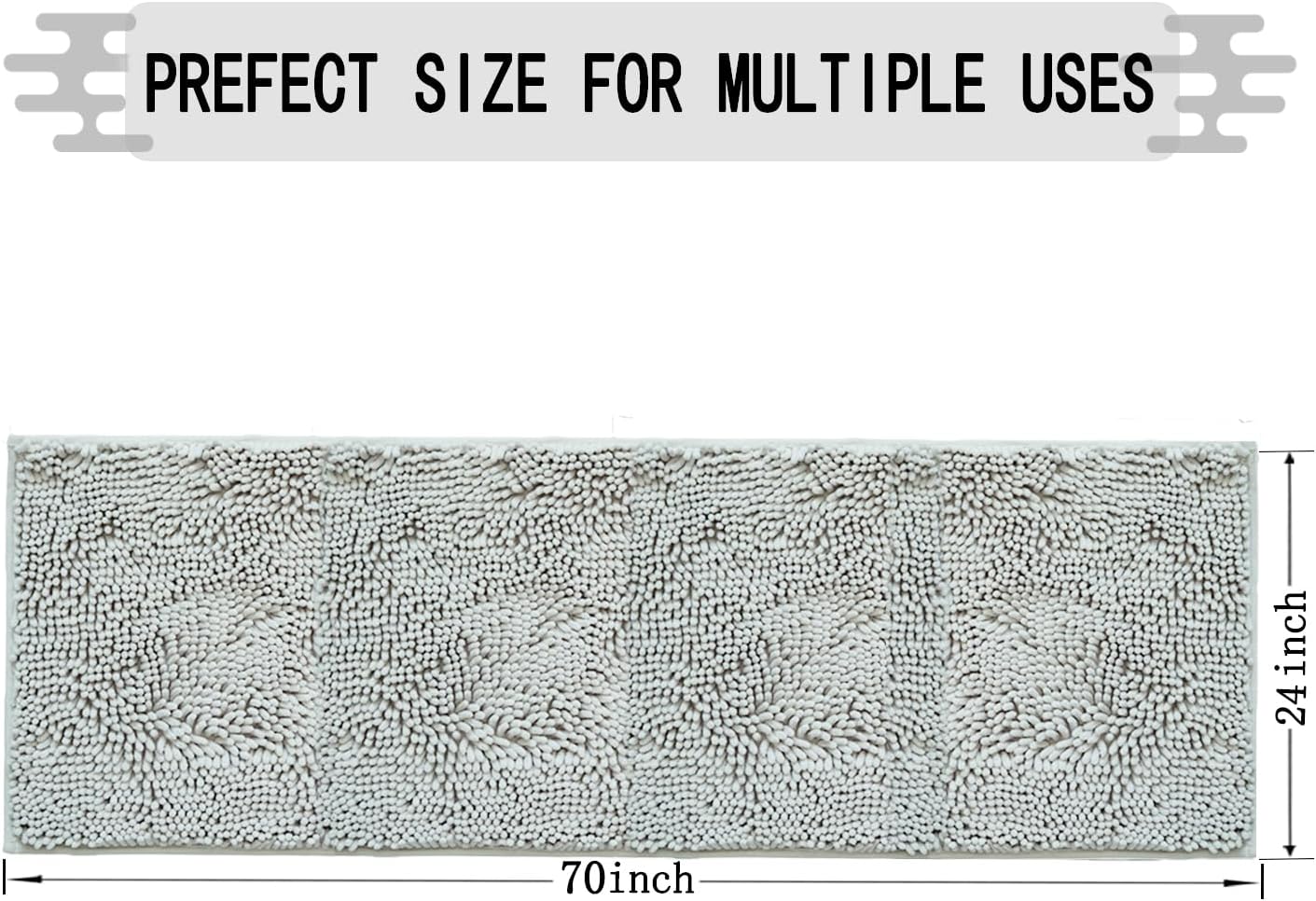 Bathroom Rugs 70x24,Super Absorbent Soft,Thick,Machine Washable Chenille Bath Mat,Non Slip Toilet Floor Rug,Bath Mats for Bathroom Floor, Home Decor Accessories,Grey - Image 2