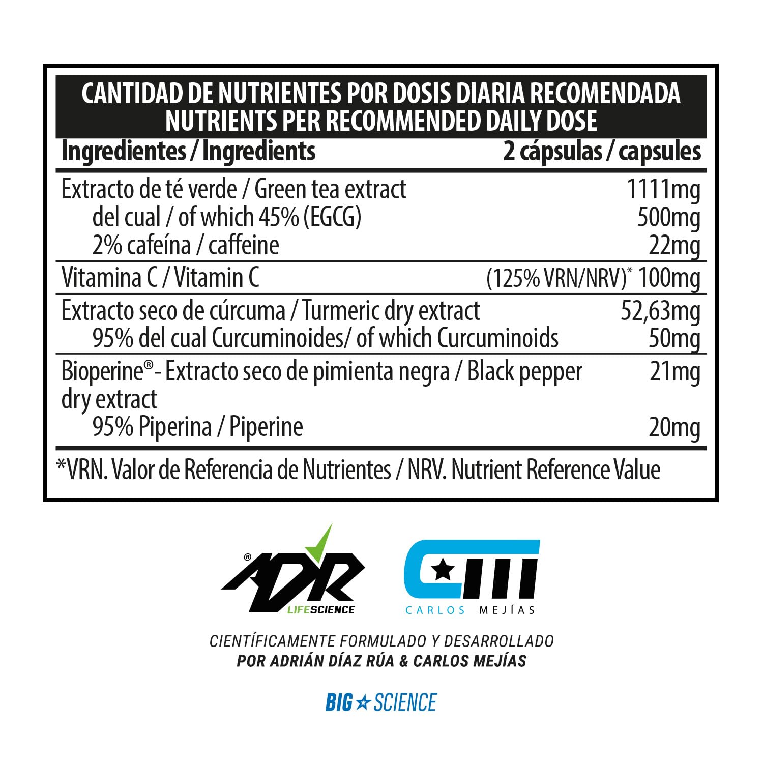 BIG - Real EGCG - Extracto de Té Verde para Adelgazar - Cápsulas de Green Tea Naturales - Alta Concentración de EGCG - Antioxidante y Quema Grasa - Materia Prima Premium - Vegano, Alta Pureza (60 Cáp)