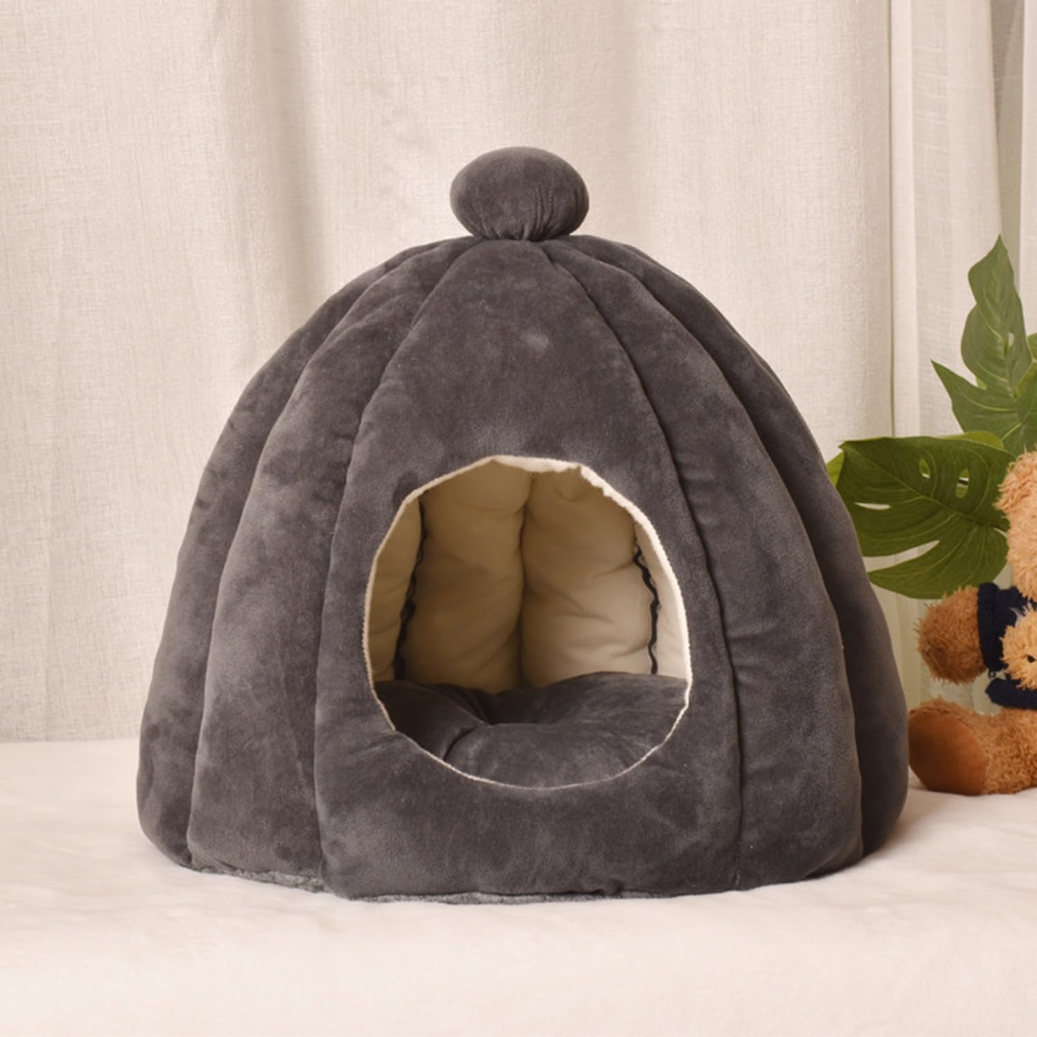 Miaogoo Warm Igloo Cat House Pet Tent, Pet Cave Bed for Cats Dogs Puppy Kitten, Foldable Portable Pet Nest Cat Dog Kennel, Winter Dog Cat Sleeping Beds (56x43cm,Gray)