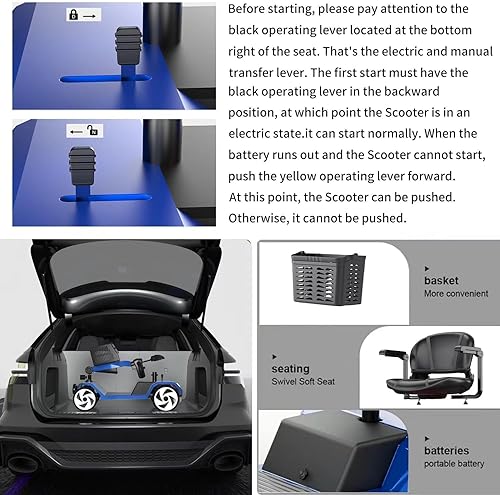 Miniatura 9 de Scooter eléctrico de movilidad de 20 A y 32 millas para adultos, dispositivo de silla de ruedas para viajes, ancianos. Peso máximo de 350 libras