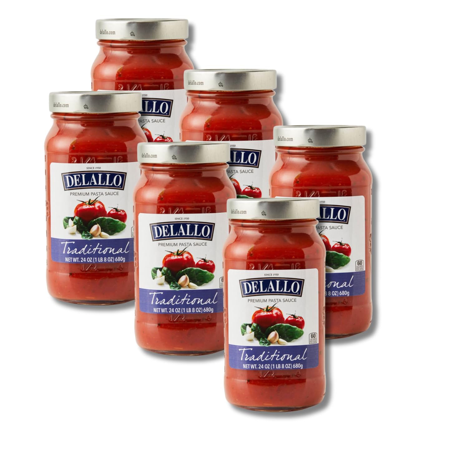 DeLallo Traditional Spaghetti Sauce, Made with Roma Tomatoes, Homestyle Pasta Sauce Recipe, Non-GMO, Gluten Free, Rich Vibrant Flavor, 24 oz Jar (6 Pack)