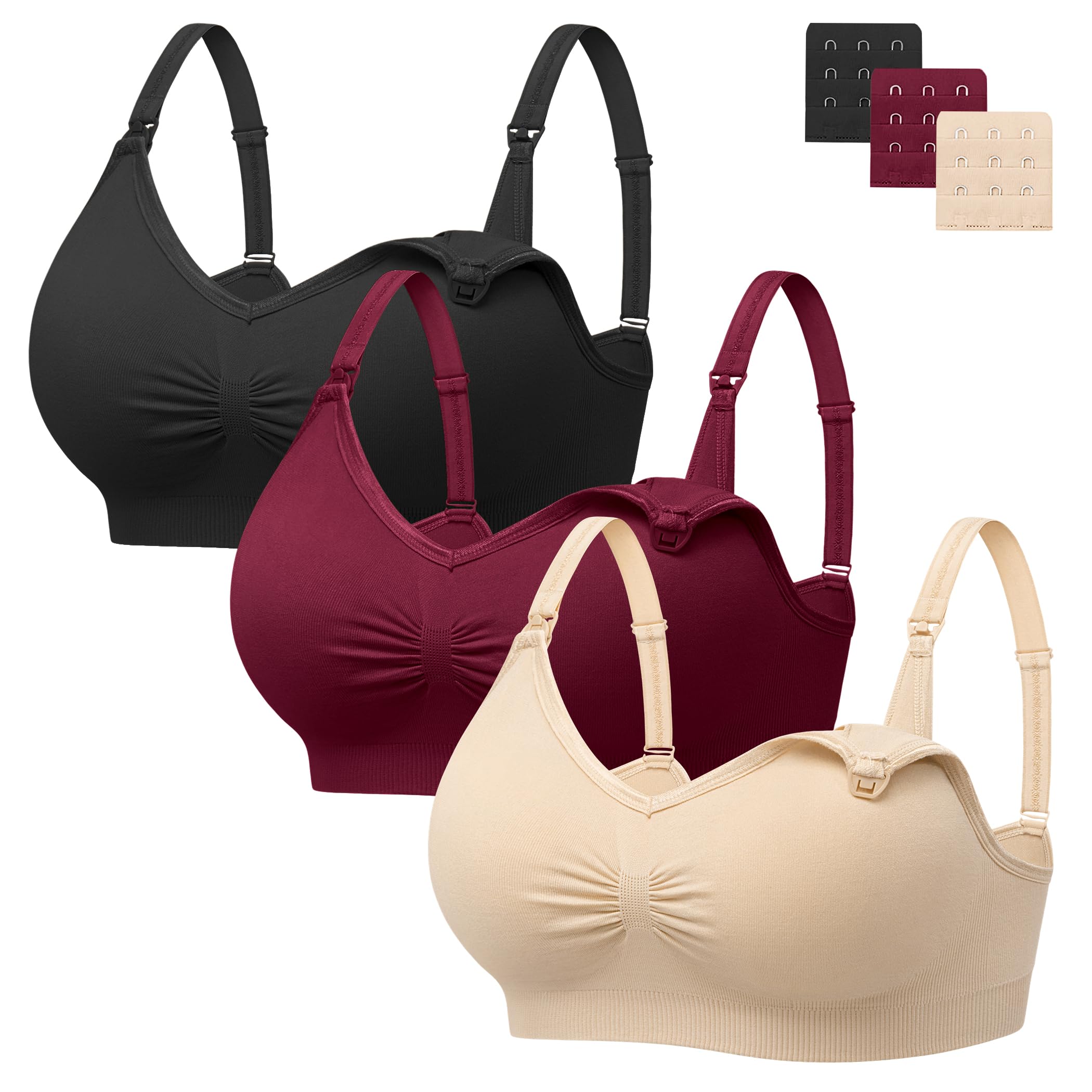 HBselect 3 Pcs Sujetador Lactancia de Maternidad, Sujetador de Lactancia Sin Costuras con Extensiones Sin Aros para Mujeres