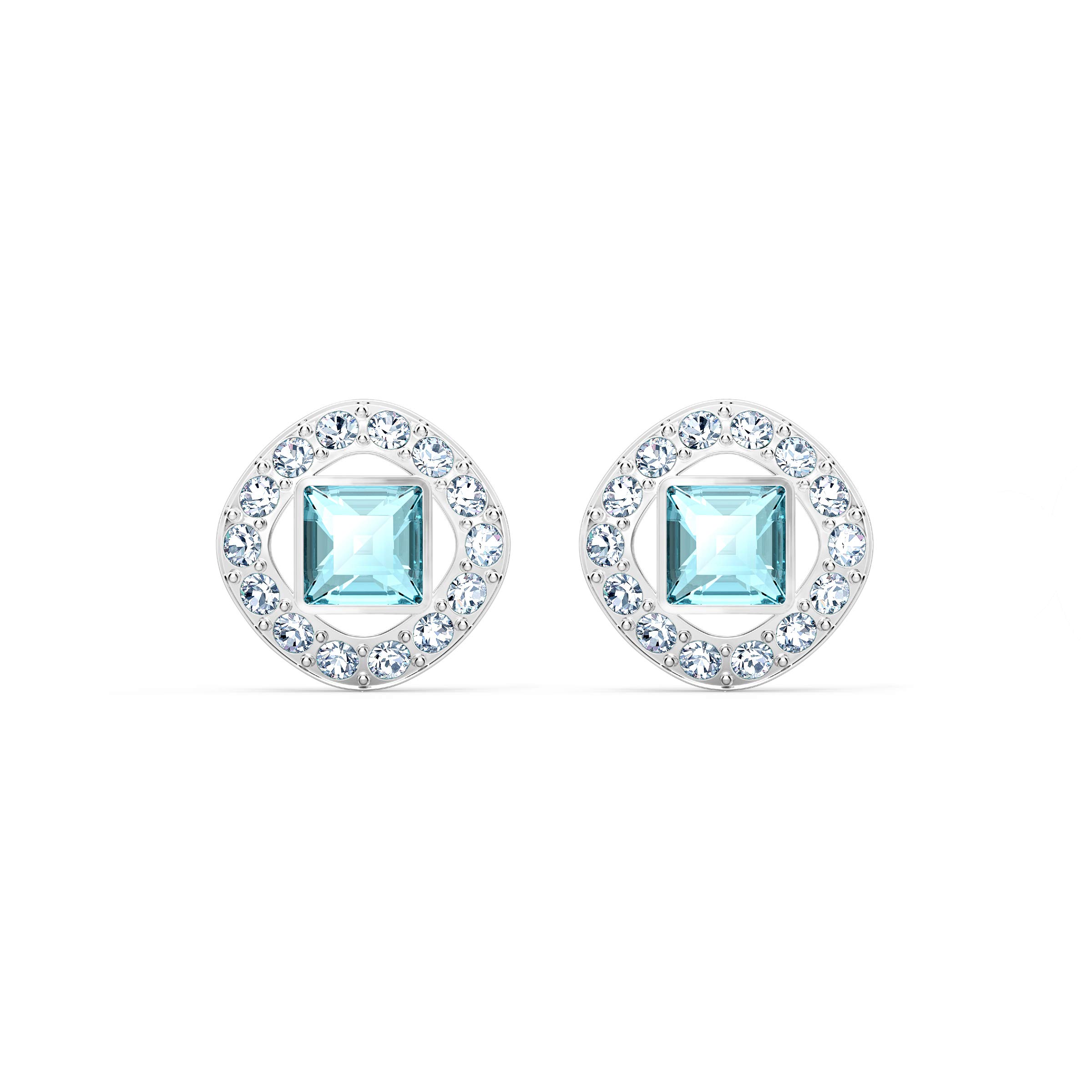 Swarovski Angelic Square Stud Pierced Earrings, Aqua, Rhodium plated, from the Amazon Exclusive Swarovski Angelic Square Collection