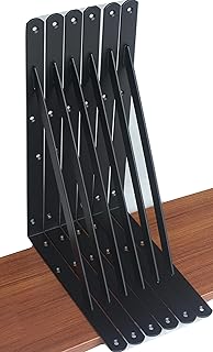 6 Pack L14" x H 10" Black Heavy Duty Shelf Brackets with Screws Metal Shelf Brackets Shelf Support Angle Brackets for Shelves L Brackets Heavy Duty Floating Shelf Brackets