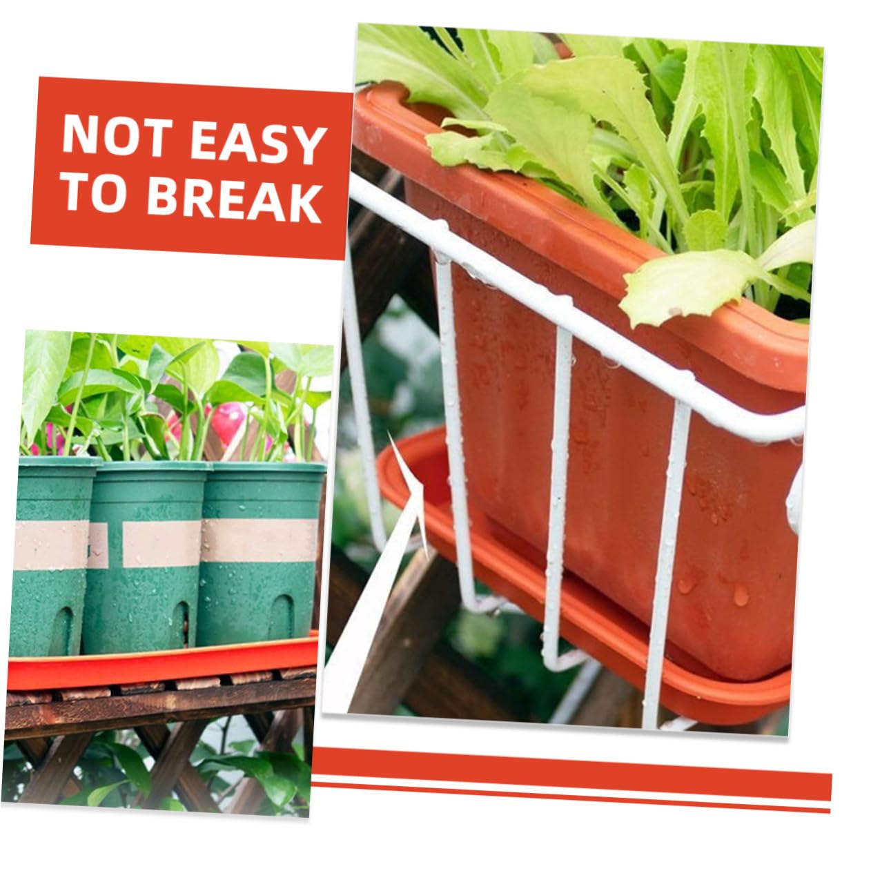 12 Bandejas Rectangulares de Plástico para Plantas Interiores y Exteriores, Bandejas de Riego Duraderas Color Ladrillo, Aptas para Macetas, Platillos Reutilizables para Jardinería
