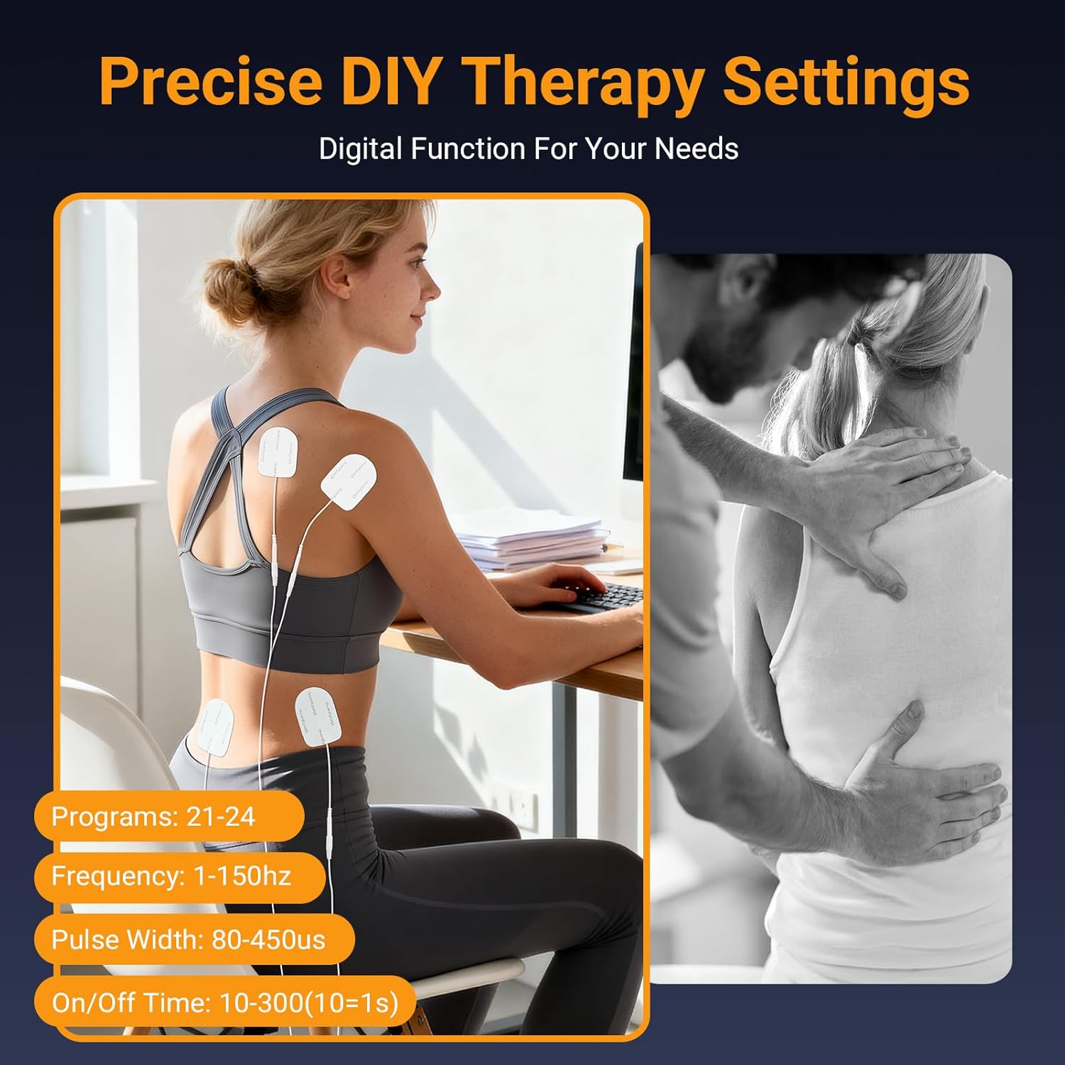 Comfytemp 4 Outputs TENS Unit for Sciatica Cover Multiple Parts, FSA HSA Eligible Rechargeable EMS&Massage TENS Unit Muscle Stimulator for Pain Relief with 24 Modes and DIY for Back, Shoulder, Neck