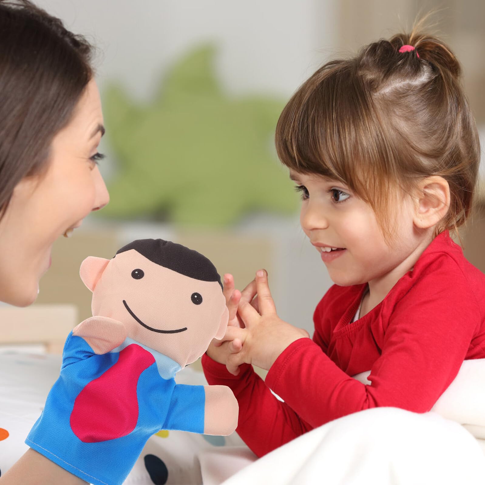 Gatuida Set Burattini a Mano Famiglia 4 Pezzi per Piccoli, Pupazzi di Peluche per Narrazione e Spettacoli Teatrali, Giochi di Ruolo e Intrattenimento Educativo