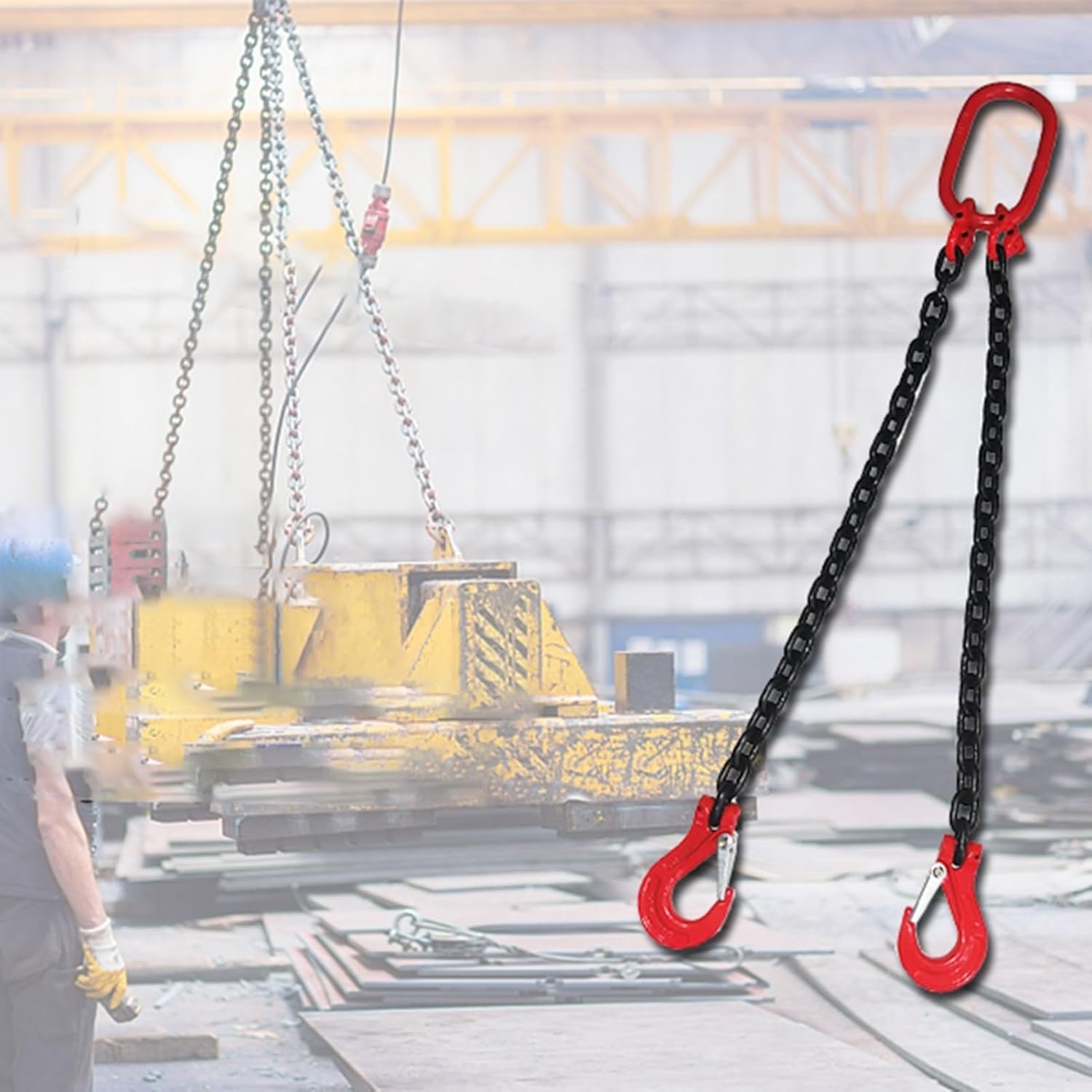 Cinghia a catena portante, rimorchio e movimentazione del carico a 2 vie, in acciaio legato G80 con ganci di bloccaggio positivi, capacità fino a 30 tonnellate