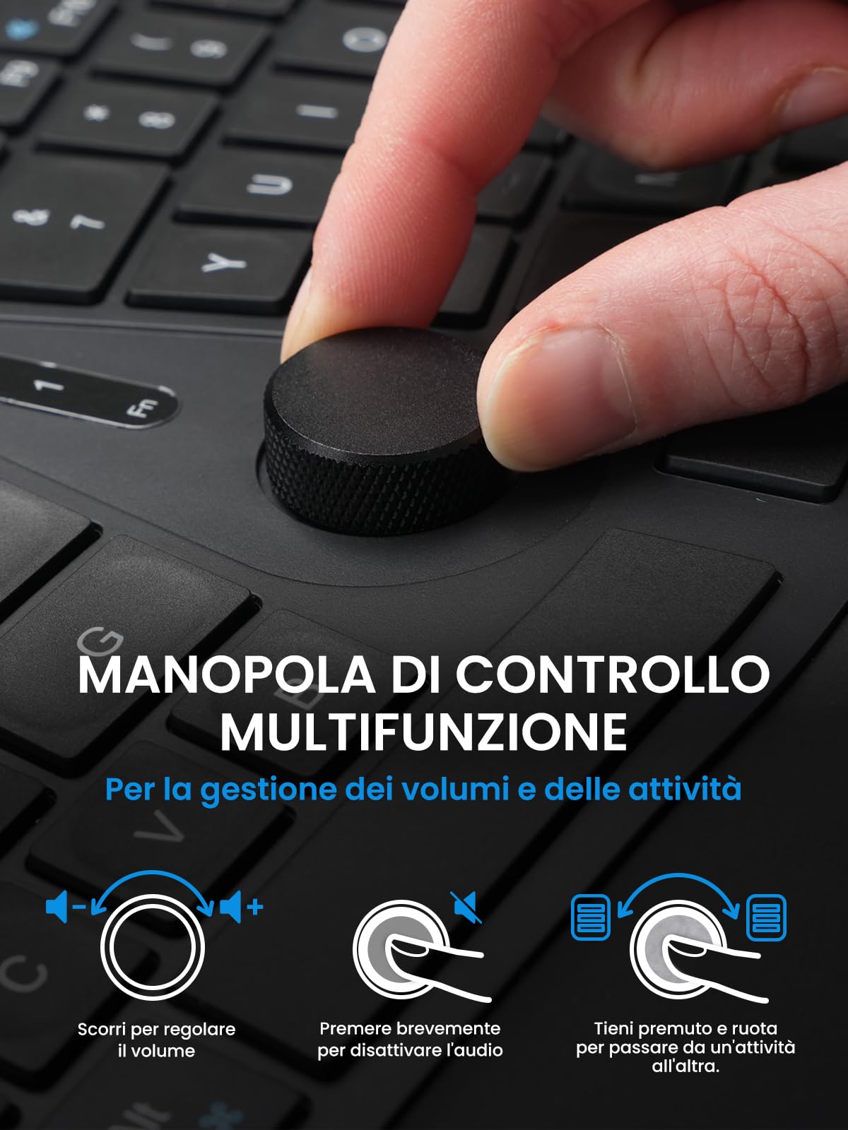 Perixx PERIDUO-614IT, Combo Ergonomico Wireless Silenzioso con Tastiera e Mouse Verticale – Poggiapolsi Regolabile – Tasti a Forbice X-Type stile Laptop – Ricaricabile – Layout IT