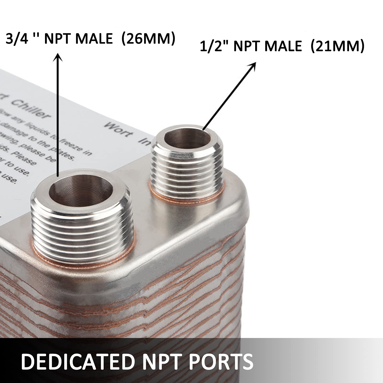 AIZYR Intercambiador De Calor De 60 Placas Enfriador De Mosto De Cerveza Soldado Acero Inoxidable 304 1/2 "NPT X 3/4" NPT para Herramientas Caseras De Enfriamiento De Cerveza