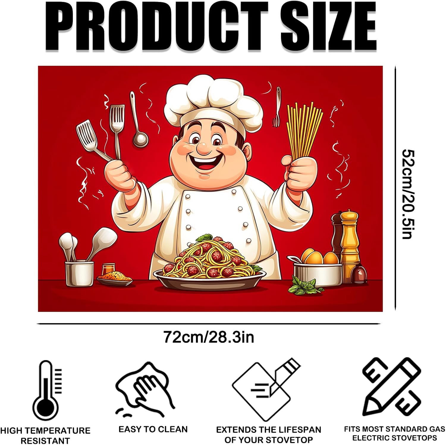 Nuxovilar Stove Top Cover for Electric Stove 20.4 × 28.3 Inch, Gourmet Chef with Red Background Glass Stoves Covers for Gas Stoves Top Cooktop Protector Heat Resistant Range Ceramic