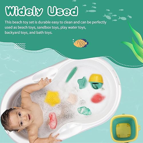 Vista 8 de Juguetes de playa para niños, el juego de juguetes de arena incluye pala de cubo de arena plegable y rastrillo de arena para playa, 12 piezas