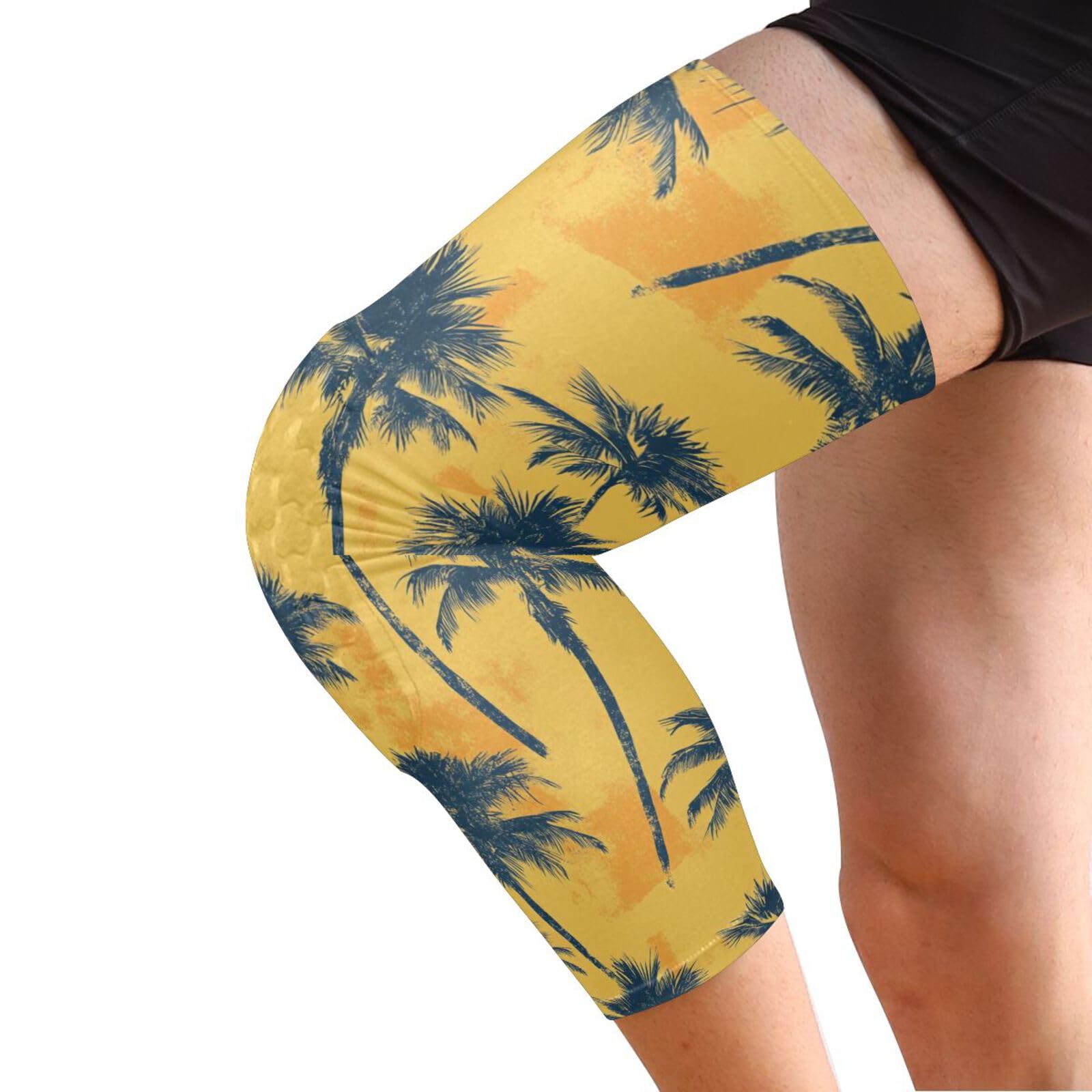 JUNZAN Vintage Yellow Tropical Basketball Knee Pads for Youth Kids Wrestling Knee Pads with Sleeves Sport Kneepads for Volleyball Football