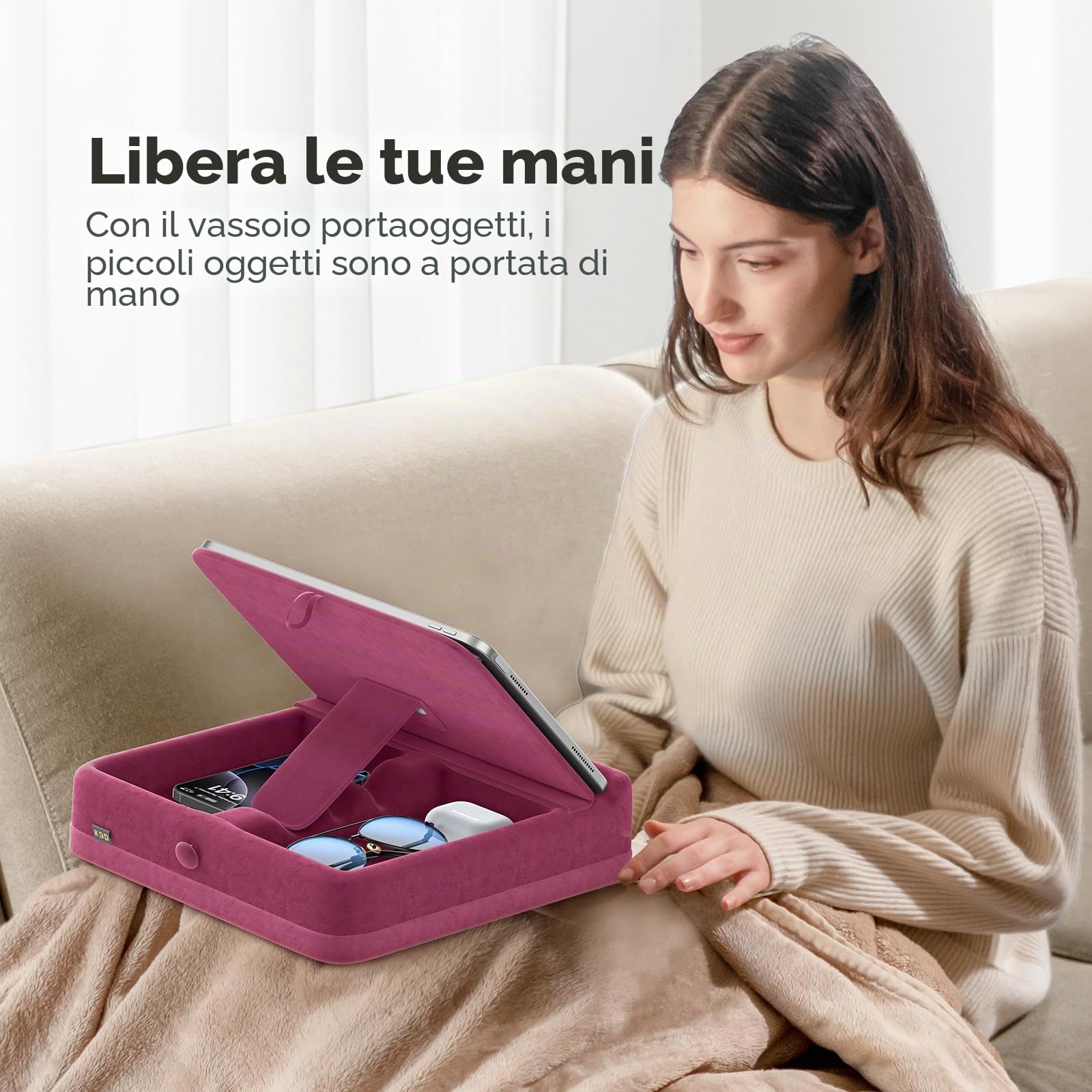 KDD Porta Tablet da Letto con Magazzino Pieghevole, Supporto Angolo Regolabile per iPad Pro 12.9, 10.5, Mini, Viola