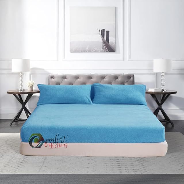 Extra Deep Fitted 30cm Teddy Fleece Fitted Bed Sheet Plain Thermal Warm and Cosy Soft Luxury Bedding Mid Blue Fitted Bed Sheet Double 135cm x 190cm + 30cm Approximate