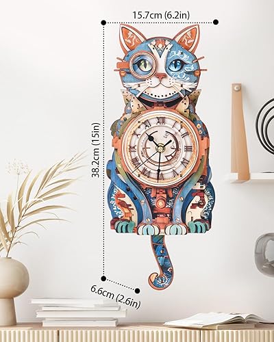 Miniatura 2 de Rompecabezas de madera 3D para adultos, reloj de gato detective con kit de modelo de péndulo, rompecabezas 3D para habitación de adultos, decoración