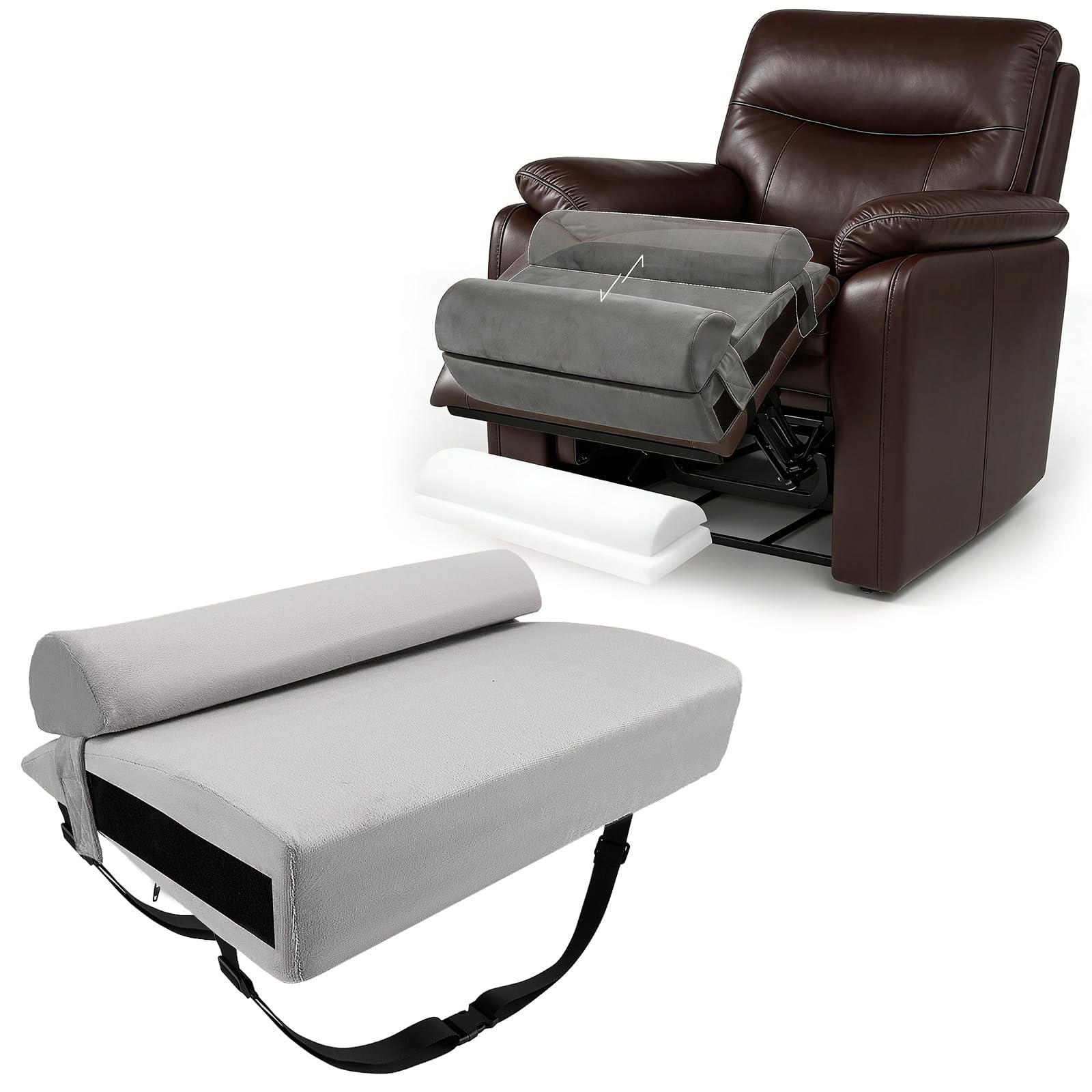 Dumenix Recliner Leg Rest Cushion, Extra Large Recliner Foot Rest Cushion with 2 Adjustable Straps for Leg, Ankle, Neck & Back Support, Multi-Purpose Foot Rest Extender Leg Pillow for Sofa Bed Chair