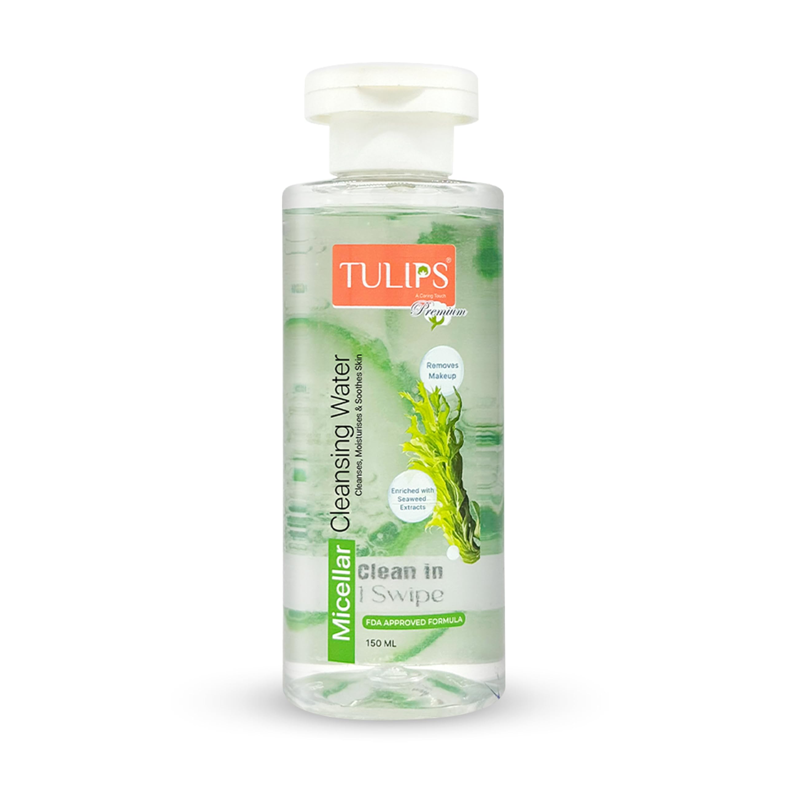 Tulips Micellar Cleansing Water | Removes Waterproof Makeup | Cleanses, Moisturizes & Soothes Skin | Enriched with Seaweed & Aloe Vera Extracts | Sulphate, Alcohol & Paraben Free (150ml)