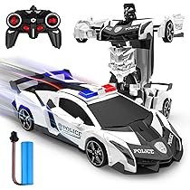 Macchina Telecomandata, 2 in 1 Macchina Radiocomandata Robot Giochi Bambini 3 4 5 6 7 8 9 10 anni, 2.4Ghz Trasformabile 360° Rotazione Polizia RC Auto Giocattolo All’aperto Regalo per Ragazzi Ragazze