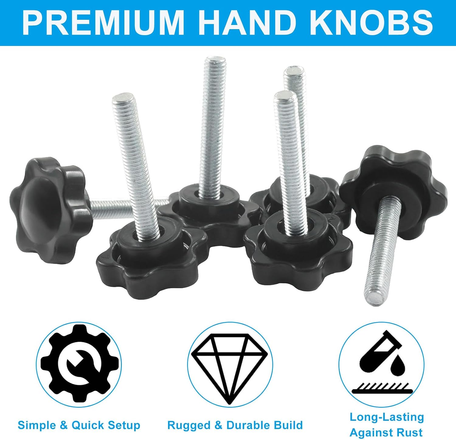 10 Pack M5 x 30mm Medium Thread Star Knobs, Plastic Hex Clamping Handle Hand Tightening Knob Screws, Stainless Steel Stud, for Umbrella Base Screw Replacement
