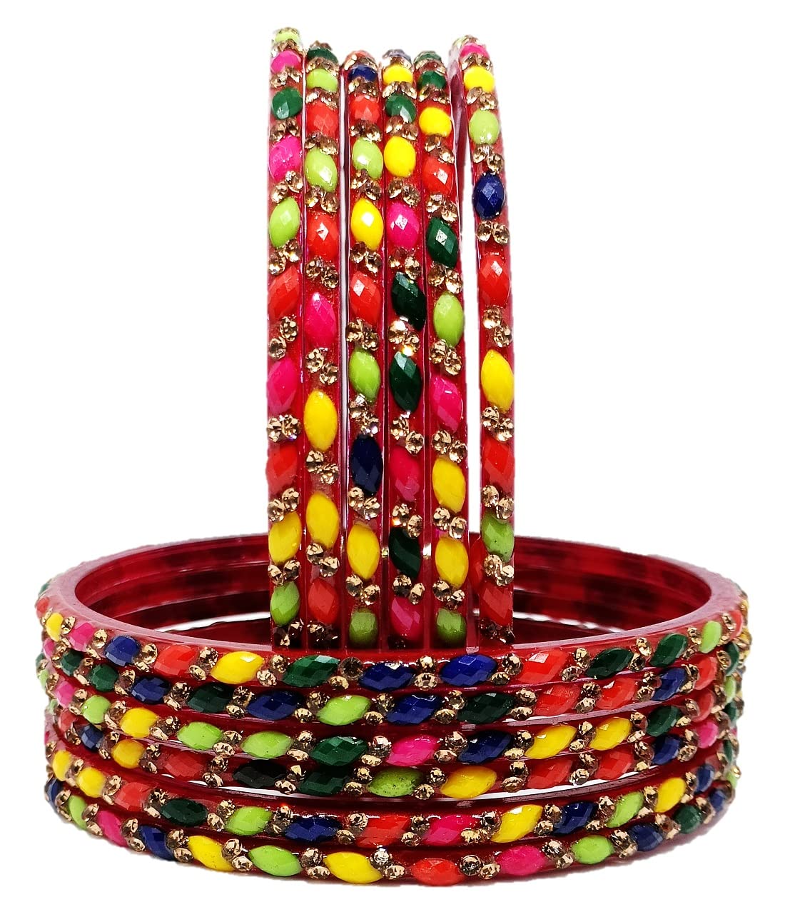 T4 Jewels (2.10 & 2.12 Size Multi-Colour Figure & Golden Stones Studded (Red/Blue/Pink/Yellow/Green) Glass Bangles Set For Women & Girls - (Set Of 12)_Figure Multi_2.12 (B09RQS8L5H) Amazon Price History, Amazon Price Tracker