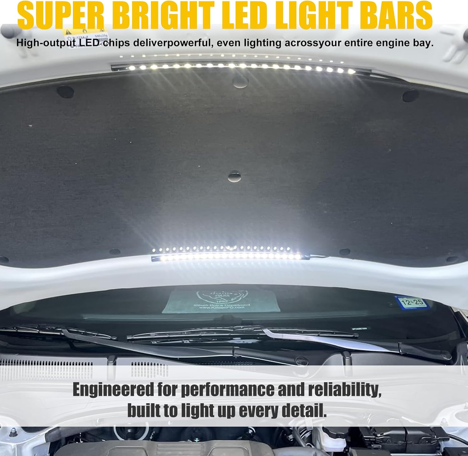 2pcs Under Hood Light Strip Kit White 42LEDs Waterproof Underhood Work Lights with Automatic On/Off Switch Blade Fuse Engine Bay Repair Inspection LED Lights Bar Strip 12V for Car Truck SUV